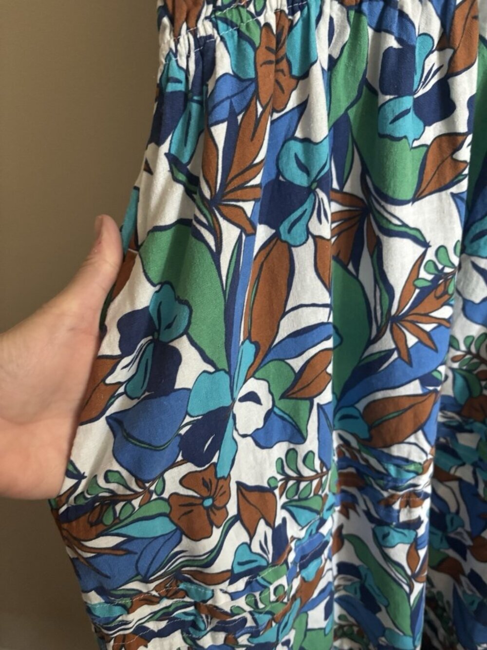 C&C California Linen Blend Maxi Dress Tropical Print Fit And Flare Large Coastal - Picture 5 of 14